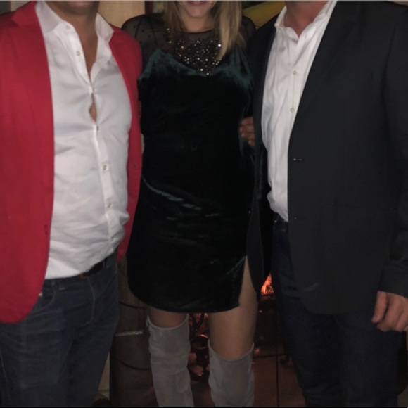 GB Velvet Green Slip Dress with front slit Sz M - Picture 2 of 5